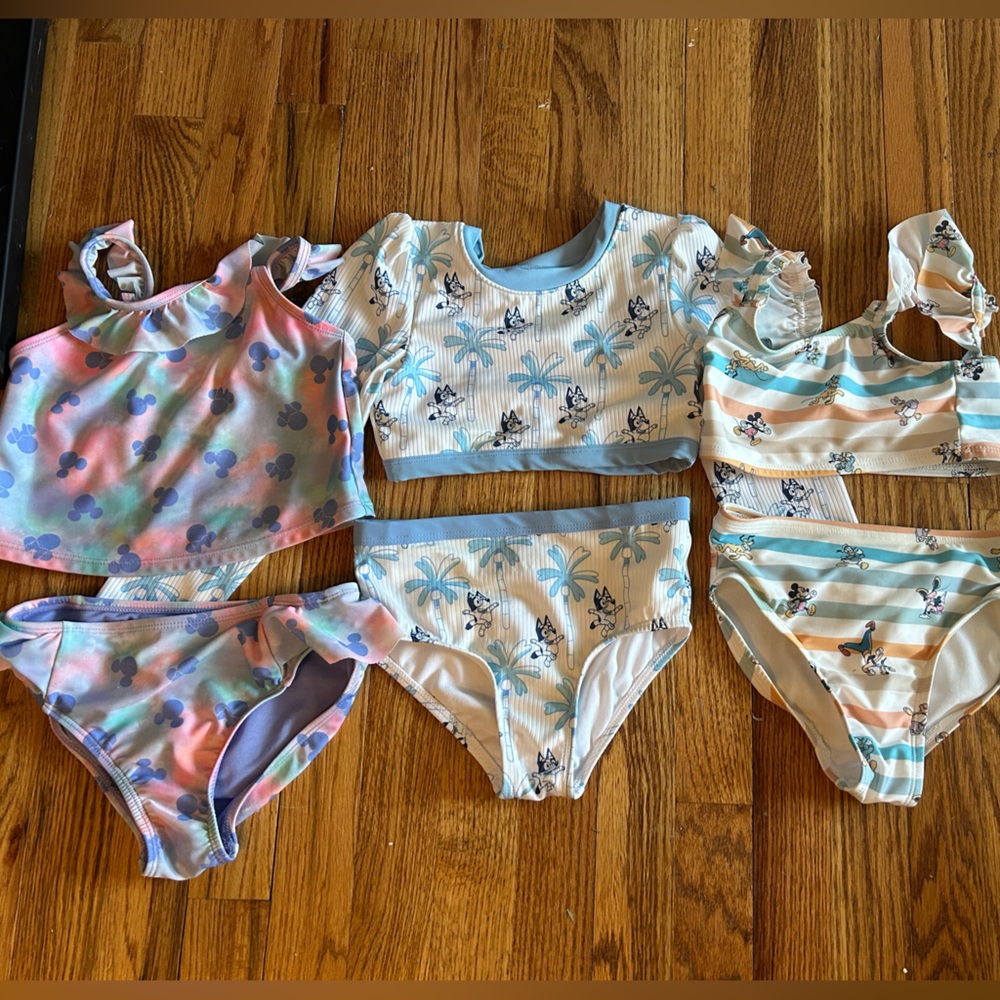 3 bathing suit lot - Disney girls Minnie, Mickey, Donald, Daisy, Bluey